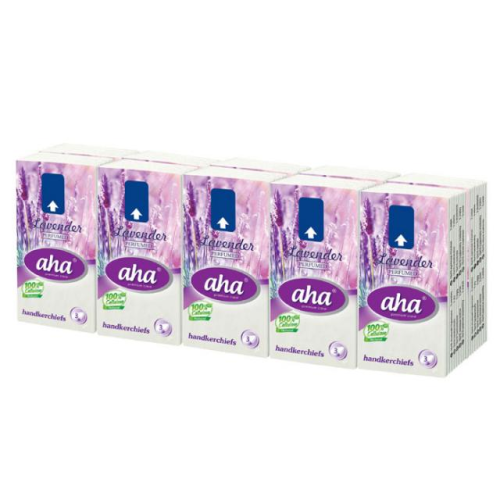 Chusteczki higieniczne z wzorem i zapachem Lawendy, pakowane po 10 w zgrzewce wykonane z trzech warstw miękkiej, 100% celulozowej bibułki tissue