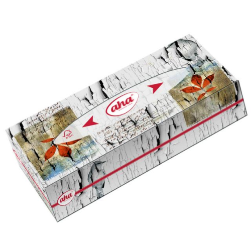 Chusteczki kosmetyczne z wzorem Natura  na opakowaniu, pakowane po 100 chusteczek w pudełku wykonane z dwóch warstw miękkiej, białej, 100% celulozowej bibułki tissue