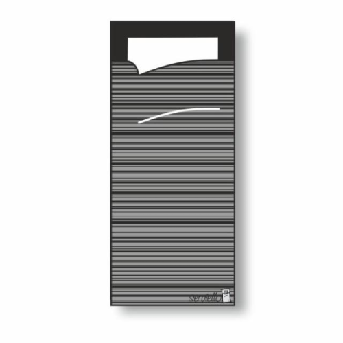 Etui na sztućce w kolorze czarno-szarym z białą serwetką w środku