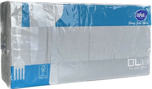 Serwetki w szarym kolorze wykonane są z 2 warstw 100% celulozy. Wymiar 33x33cm, składane na 1/4