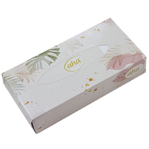 Chusteczki kosmetyczne z wzorem Monstery na opakowaniu, pakowane po 100 chusteczek w pudełku wykonane z dwóch warstw miękkiej, białej, 100% celulozowej bibułki tissue