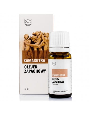 Butelka z olejkiem zapachowym Kamasutra o pojemności 10ml obok pudełko