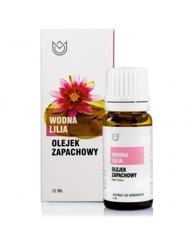 Butelka z olejkiem zapachowym Wodna Lilia o pojemności 10ml obok pudełko