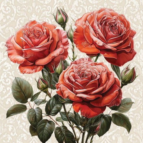 Serwetki czerwone róże aha 33x33 KW-126