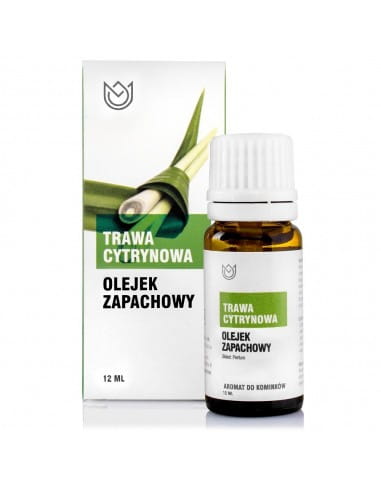 Butelka z olejkiem zapachowym Trawa Cytrynowa o pojemności 10ml obok pudełko