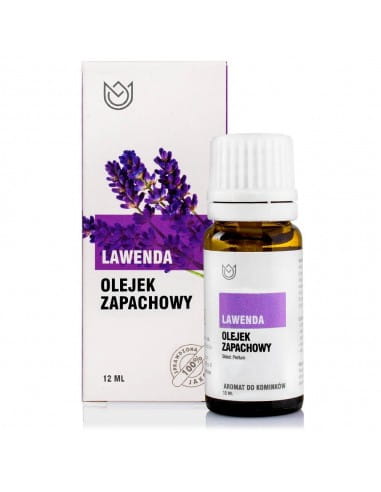 Butelka z olejkiem zapachowym Lawenda o pojemności 10ml obok pudełko